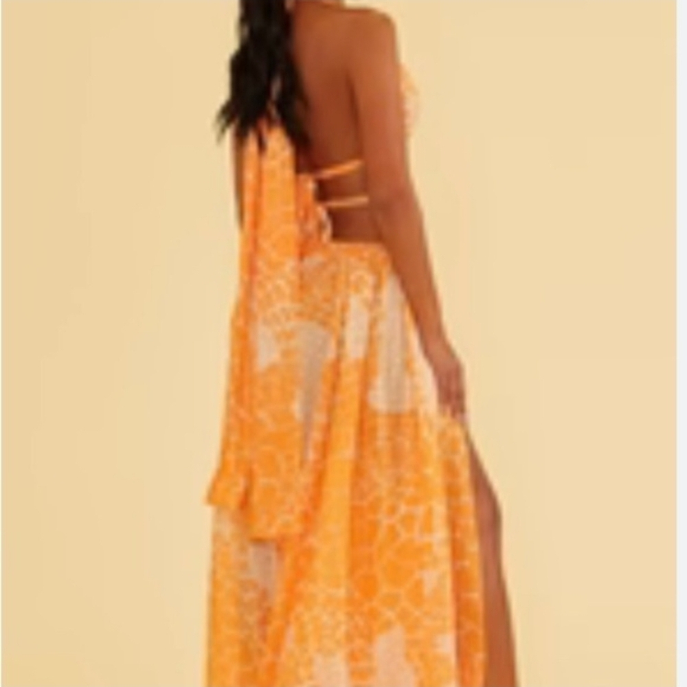 Vibrant Orange Halter Luxxe Maxi Cut - Out Dress With Side Slits (LG Petite) - Picture 2 of 11